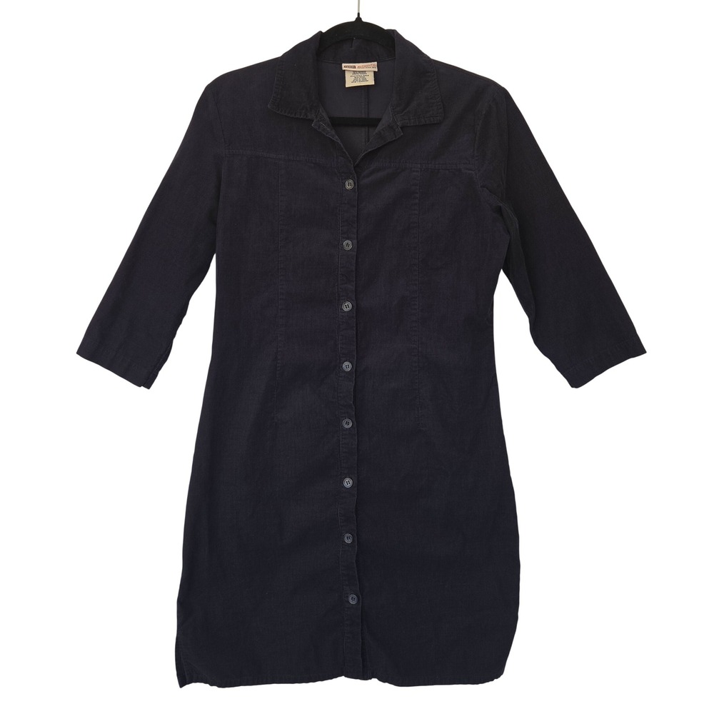 Vintage Faded Glory Blue Corduroy Button Down Shirt Dress S Fall Preppy Academia